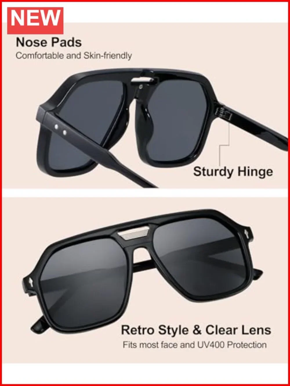 Retro Double Bridge Aviator Sunglasses UV400 for Men Women